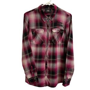 Harley-Davidson Women's Size M Hearts & Serpents Laced Purple Plaid Button Shirt